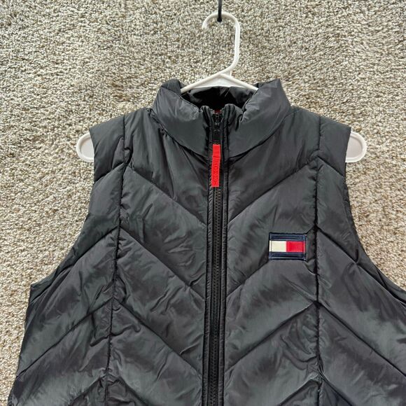 Vintage Tommy Hilfiger Down Puffer Vest Mens Medium Black Full Zip 2000 Y2K VTG - Picture 4 of 15